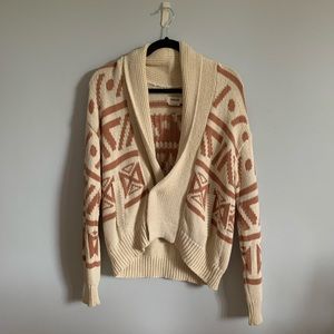 Aritzia Golden TNA Neutral Geometric Knit Cardigan
